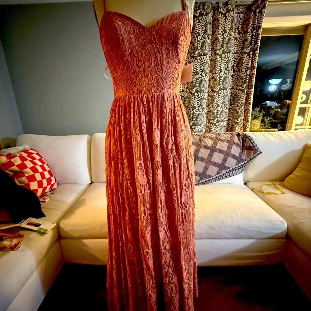 Elegant Lace Coral Dress David’s bridal